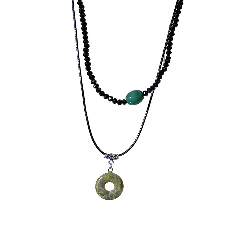 Embrace Nature ~ Retro ethnic style stone circular necklace 2023 new women's summer layered collarbone chain Item Picture