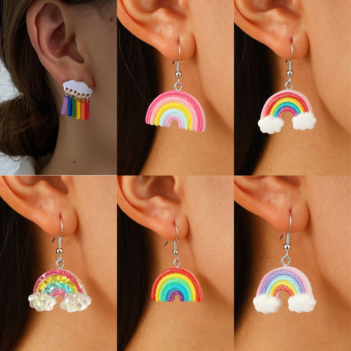 Korean simple and elegant, cute cloud raindrop earrings, women's personalized colorful earrings, cross-border ear studs and earrings wholesale full figure