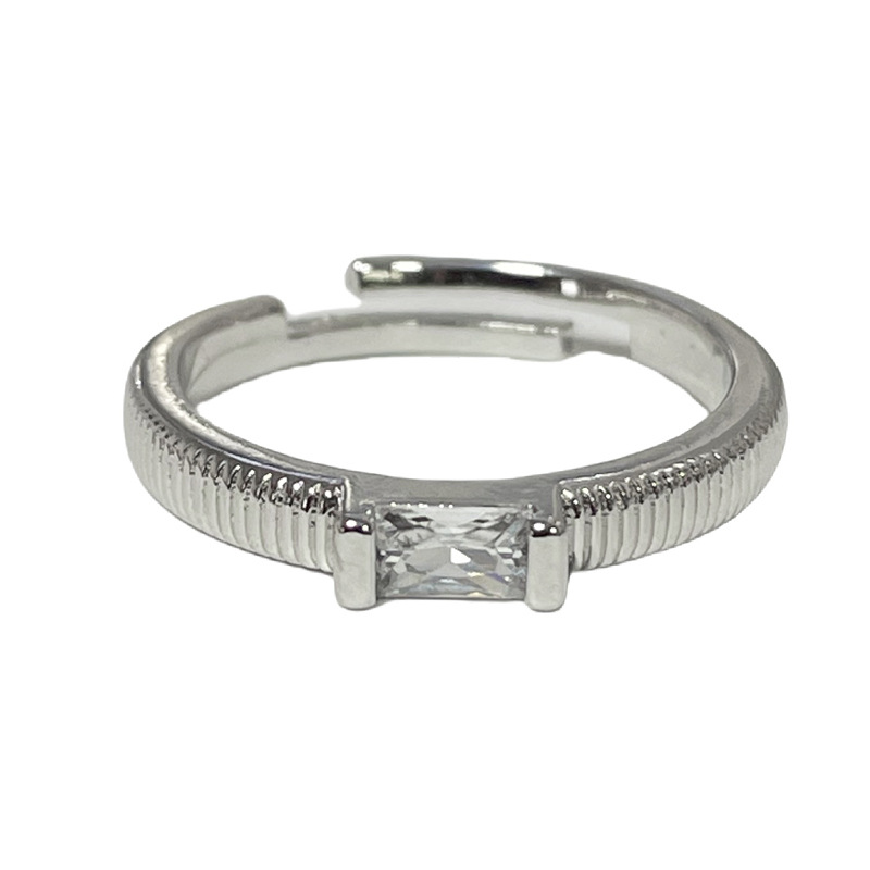 Metallic style plain ring square diamond versatile open ring, women's brushed fashion, ins simple and exquisite cold style index finger ring Item Picture
