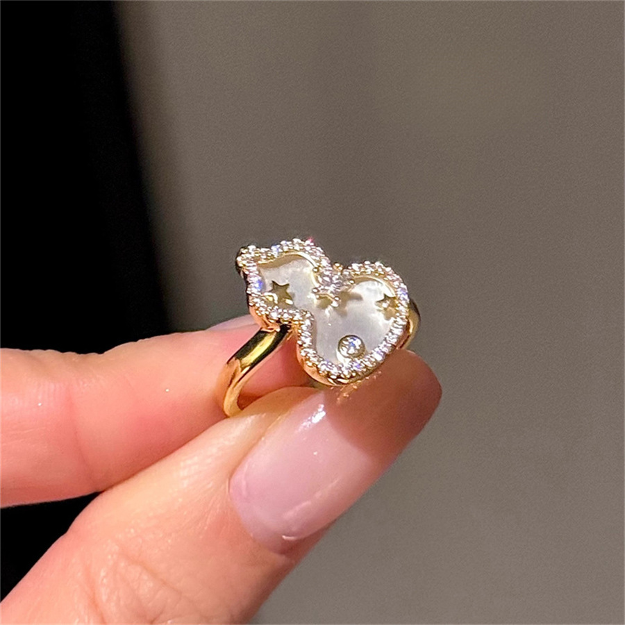 New Chinese-style gourd mother-of-pearl ring for women, no color fading, niche design, high-end feel, light luxury, sparkling diamond opening adjustment ring Specification drawing