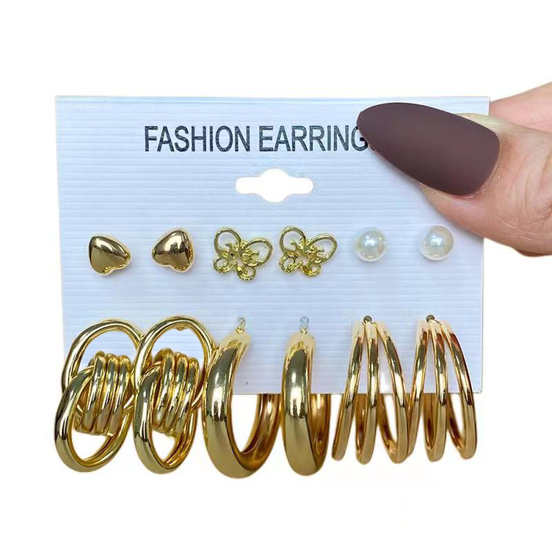 Amazon 32-pair vintage alloy butterfly pearl stud creative and simple acrylic card stud earring set details Picture