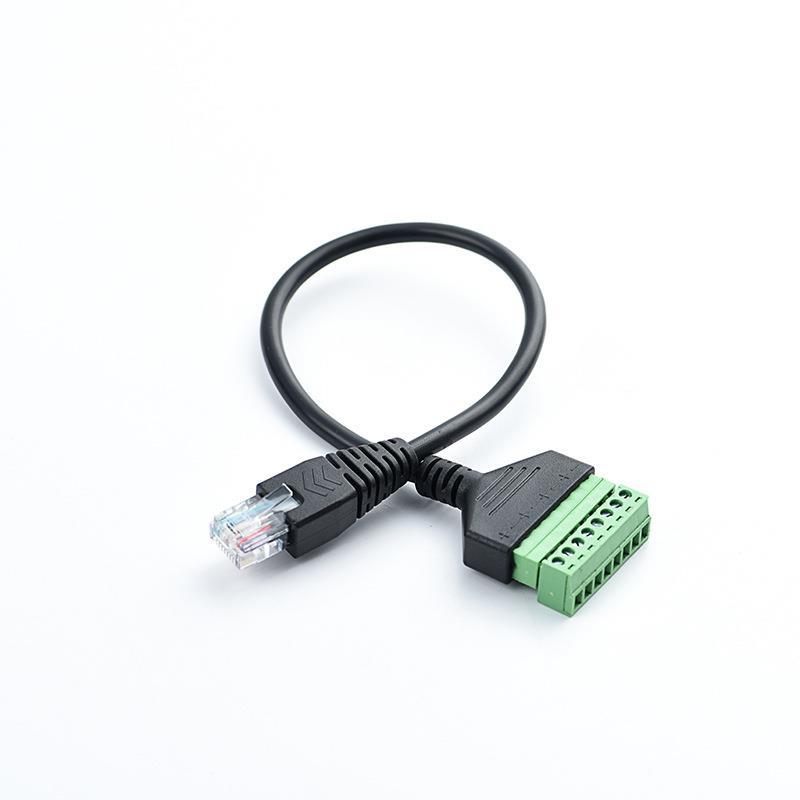 The RJ45 network cable extension cable is solder-free with screw holes for fixing terminal blocks and connecting to an 8-core extension cable Specification drawing