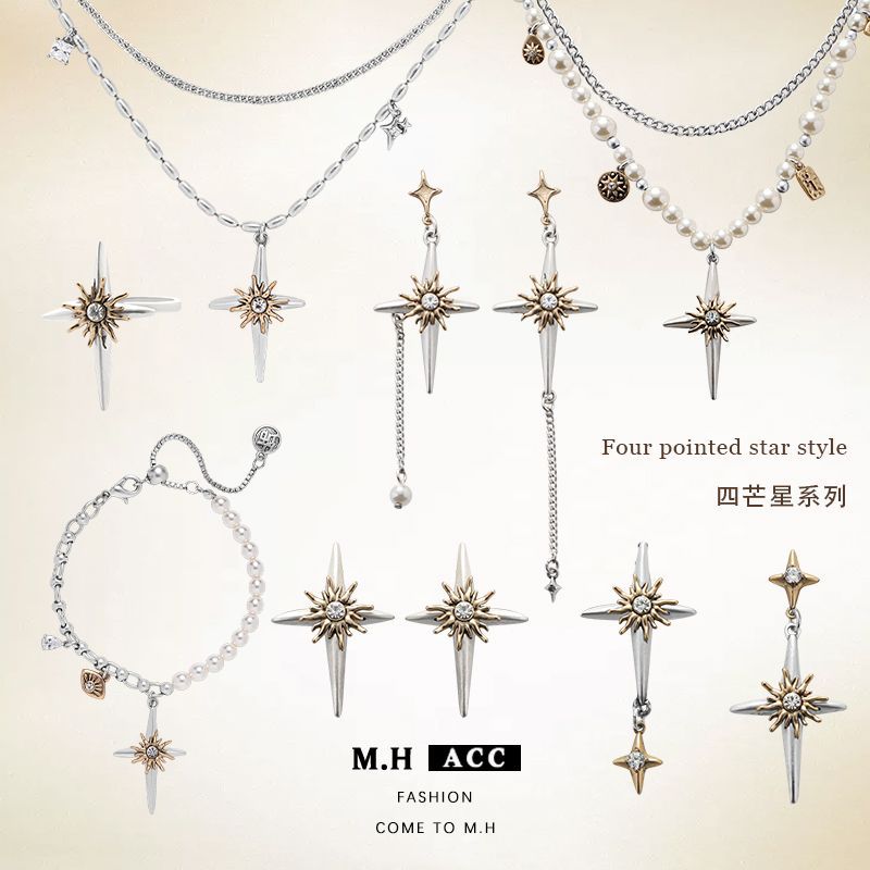 Original cold style four-pointed star series earrings 925 silver needle high-end earstud wholesale fashionable light luxury earrings for women full figure