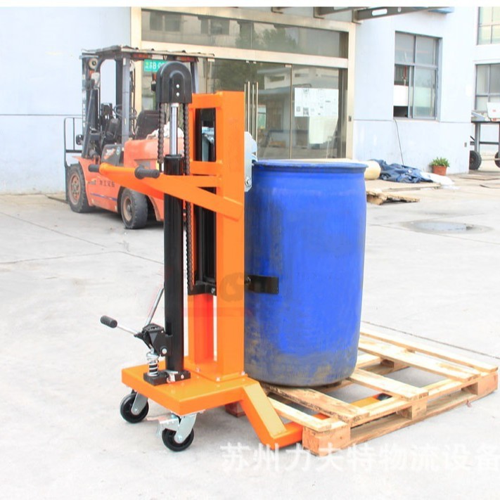Heavy-duty oil drum handling vehicle DTF450 manual 200L hydraulic eagle-beak four-wheel with scale paint drum trolley stacker Specification drawing