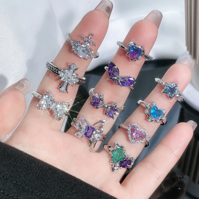 French sweet and cool colored zircon heart-shaped bow open ring, a unique and cold style light luxury and high-end ring for women Application Scenario