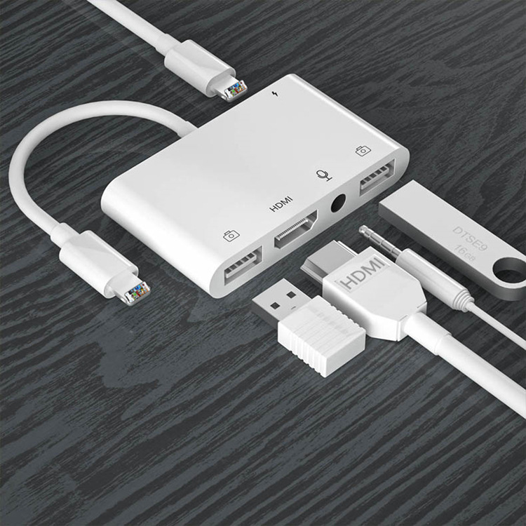 Multi-functional five-in-one docking station, live streaming hdmi screen adapter, usb card reader, usb network card extender Application Scenario
