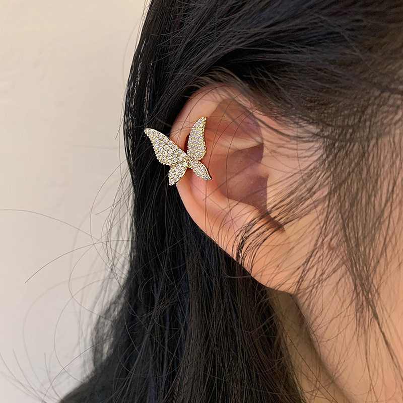 Butterfly ear clips for women, no ear piercings, cold and cool style, sparkling diamond ear bone clips, summer French, 2025 new earrings full figure