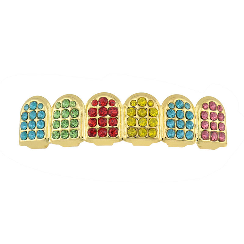 European and American style 18K gold-plated colored diamond set hip-hop braces, vampire hip-hop braces, Grills Halloween Specification drawing