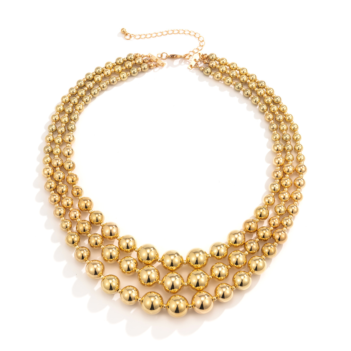 An exaggerated multi-layered geometric round bead collarbone chain from Europe and America, a hip-hop sweet and cool style mixed and matched woven necklace Item Picture