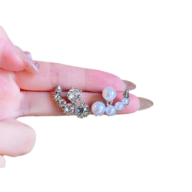 Unique ~ Back hanging asymmetrical AB style pearl earrings, the same as Sarah's 2025 new earrings, internet-famous earrings Item Picture
