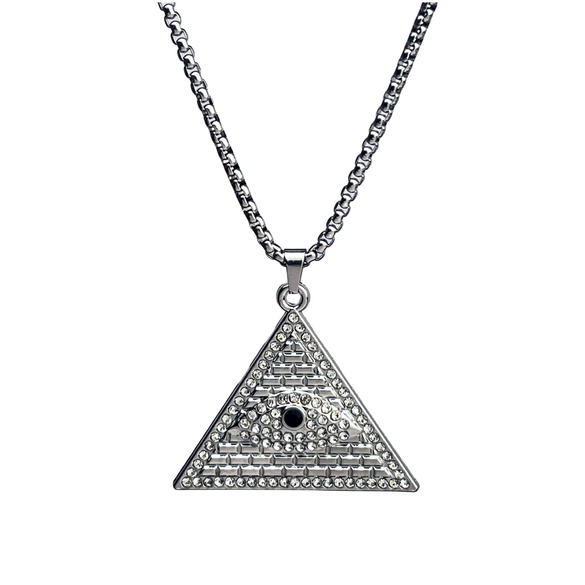 New Middle East cross-border Nazar Eye titanium steel necklace triangular Halal diamond-encruble alloy pendant batch Item Picture