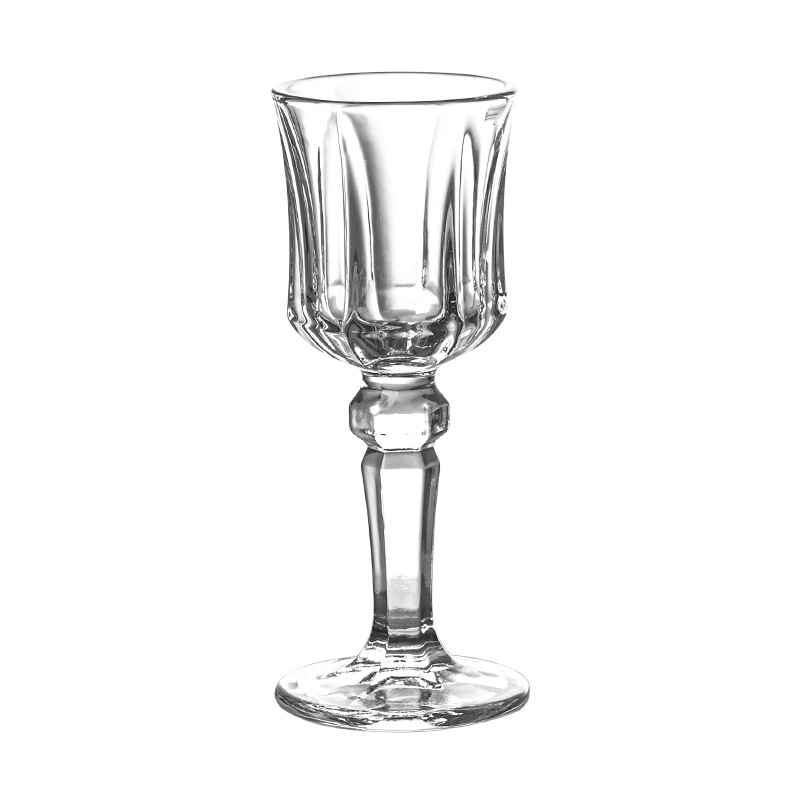 High-footed embossed liquor cup, high-end glass spirits cup, one-sip cup for liquor, small toasting glass with feet, small capacity Item Picture