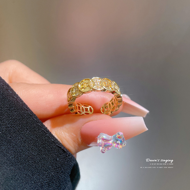 【 Real Gold 】 Couple rings, women's Instagram trendy and luxurious adjustable open ring, cold and unique style index finger ring details Picture