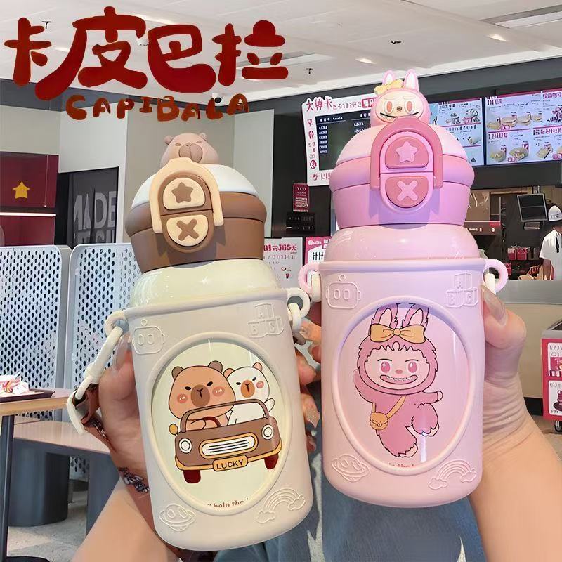 2025 New children's insulated cup, 316 stainless steel food-grade Kapipala student water cup, anti-drop strap details Picture