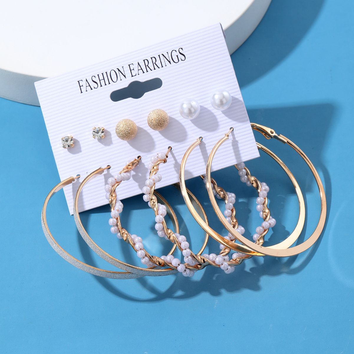 Wholesale of a set of 6 pairs of frosted diamond-encrusted pearl large ring earrings from Europe and America, which are best-selling cross-border products Specification drawing