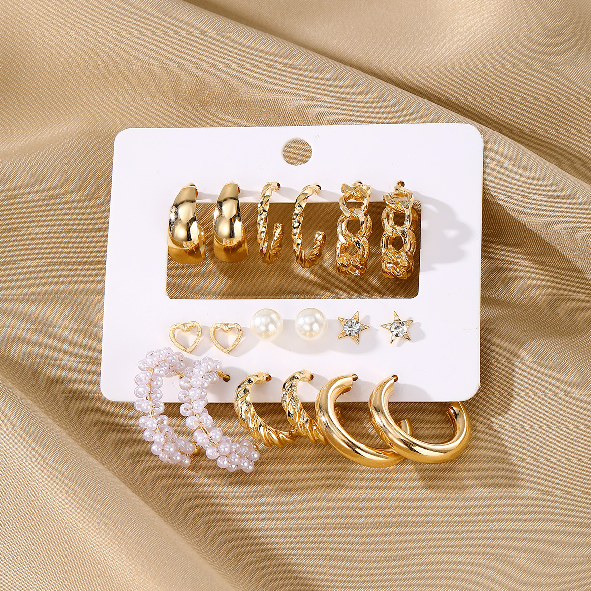 New European and American minimalist earrings, creative, individual and fashionable, large ring earrings set with rhinestones, 9 pairs of earrings for women Specification drawing