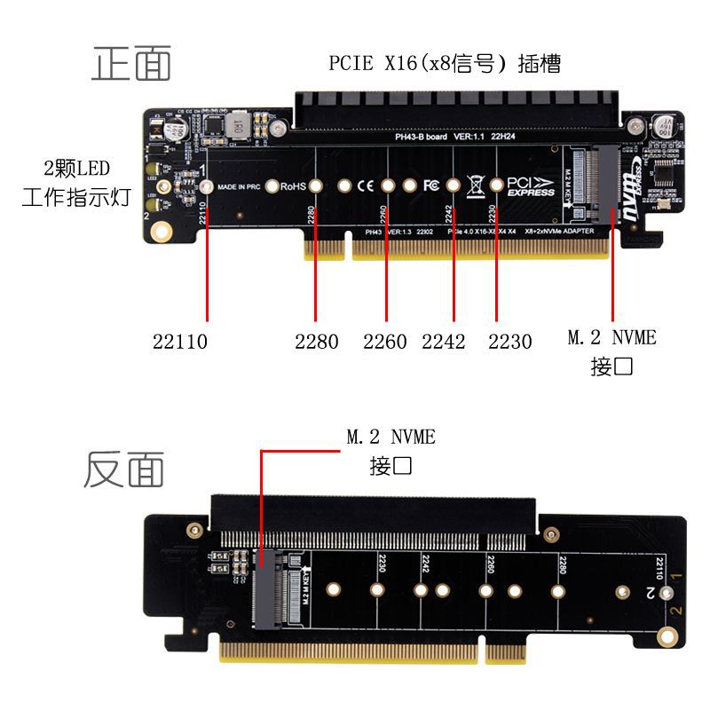 PCIE4.0 channel split expansion adapter card 8+4+4Hyper Ultra Quad VROC M.2 NVMe details Picture