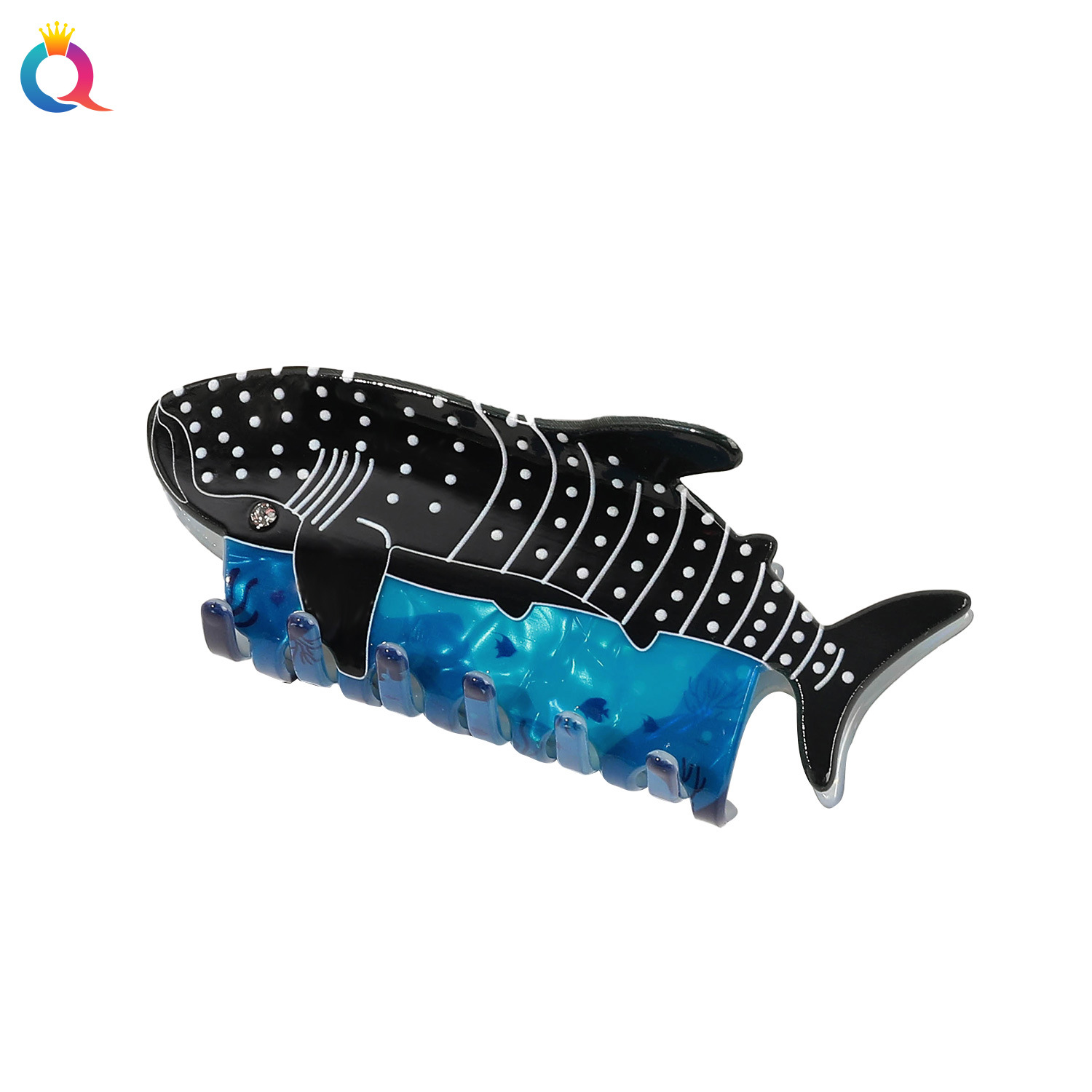 Qiyue Cross-border Hair Clip, creative blue whale, personalized ponytail clip, acetic acid imitation hair clip, high-end shark clip Item Picture