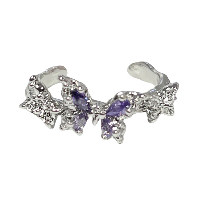 Sweet and cool purple zircon exquisite butterfly row diamond open ring, a cool and unique design for women, versatile and elegant ring Item Picture