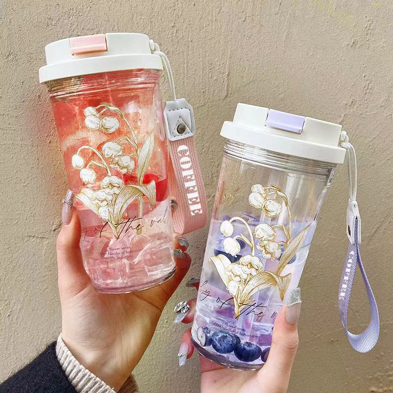The new summer creative lily of the valley water cup has a high appearance level. It is a portable sports cup for boys, girls, students and children to drink directly with a lifting rope Specification drawing