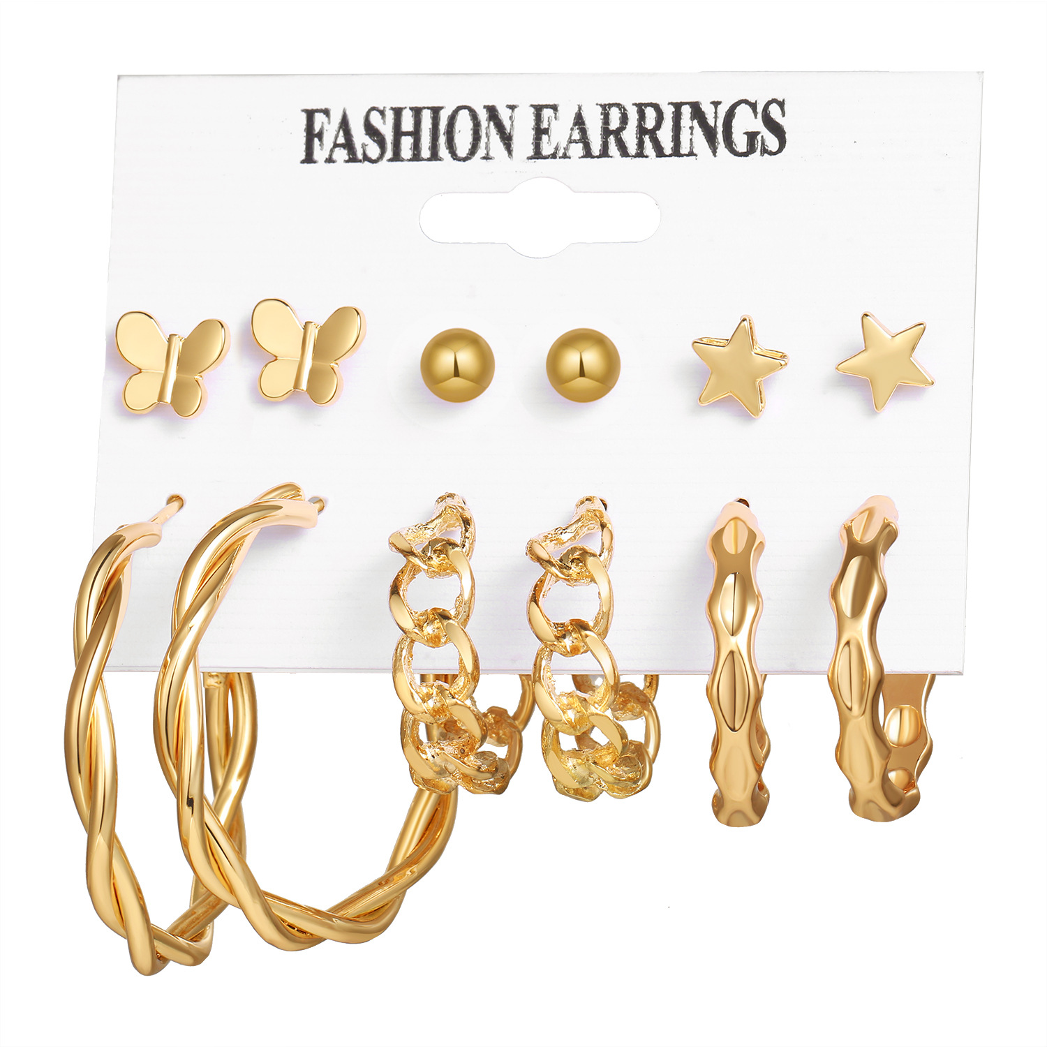A 6-piece set of metal circle chain stud earrings, creative and personalized cross-border heart-shaped pins, butterfly stud earrings Application Scenario