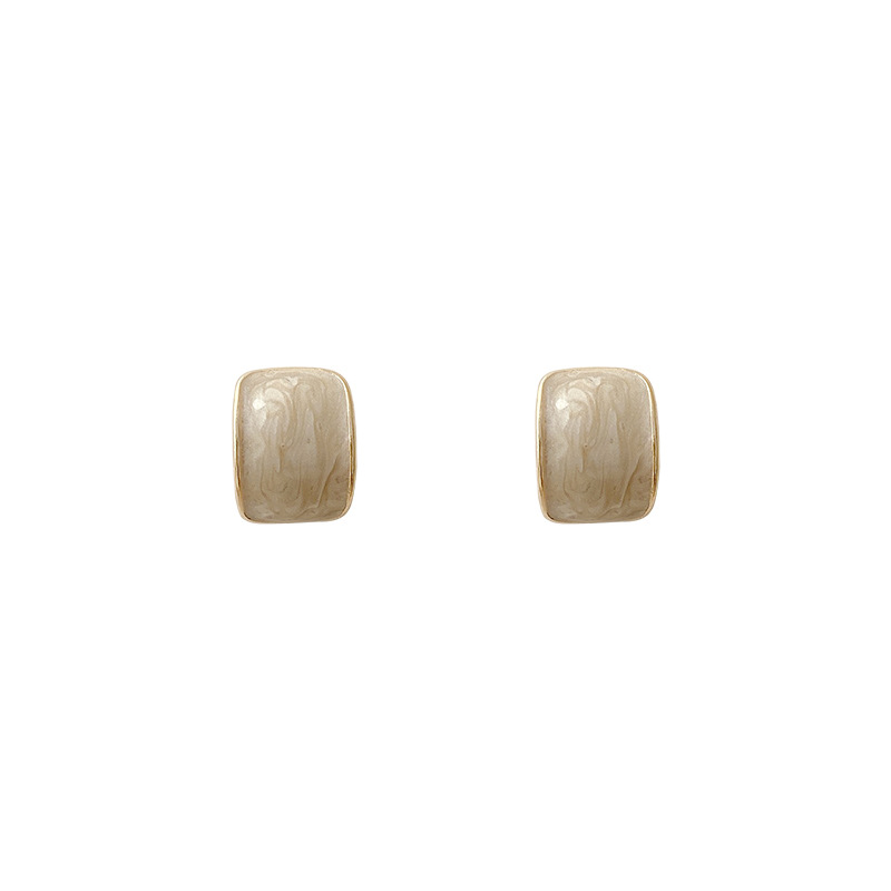 S925 Silver Needle geometric white oil-dripping earrings for women, new 2024 style, elegant and high-end, versatile and simple earrings Item Picture