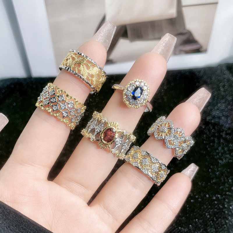 A medieval, niche court-style open ring for women, exuding a sense of light luxury and sophistication. It is versatile, exquisitely hollowed-out lace, and a sophisticated index finger ring details Picture