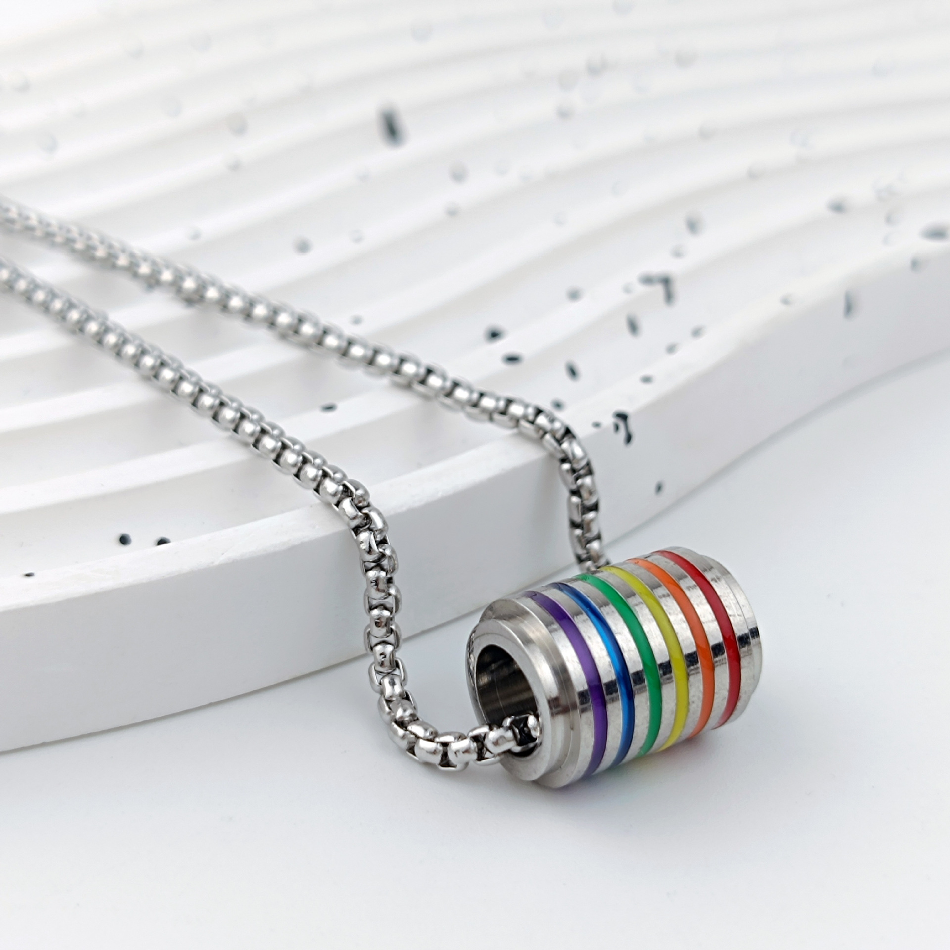 Cross-border stainless steel rainbow oil-dripping necklace, circular waist necklace, women's non-fading sweatshirt chain, trendy men's pendant full figure