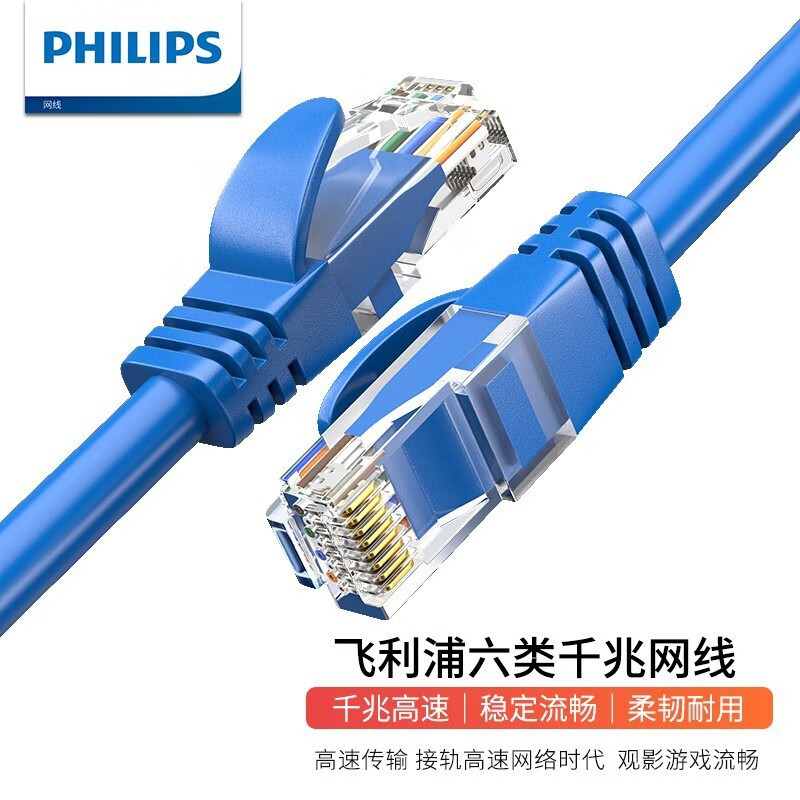 Philips CAT6 category 6 network cable for home high-speed gigabit broadband computer to router finished network patch cord full figure
