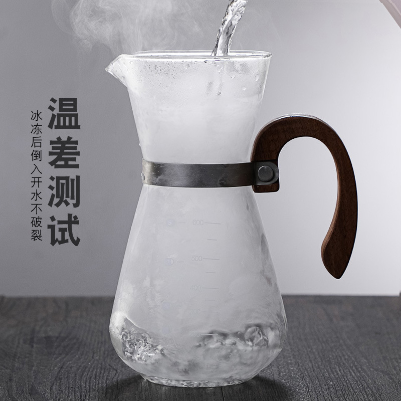 Mocha pot, European-style coffee brewing equipment, thickened coffee glass pot, extraction pot, hand-brewed wooden handle coffee pot Specification drawing