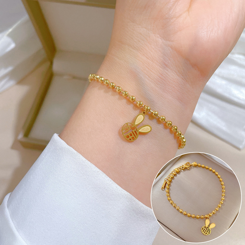 【 All-titanium Steel 】 Dongdaemun's unique and elegant forest-themed "Fu" character rabbit round bead bracelet, a retro best friend of a female Internet celebrity full figure