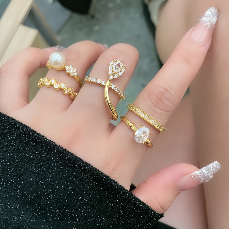 New Chinese-style internet-famous exquisite pear-shaped zircon fashion open ring, a cool and feminine style full diamond sweet and versatile index finger ring full figure