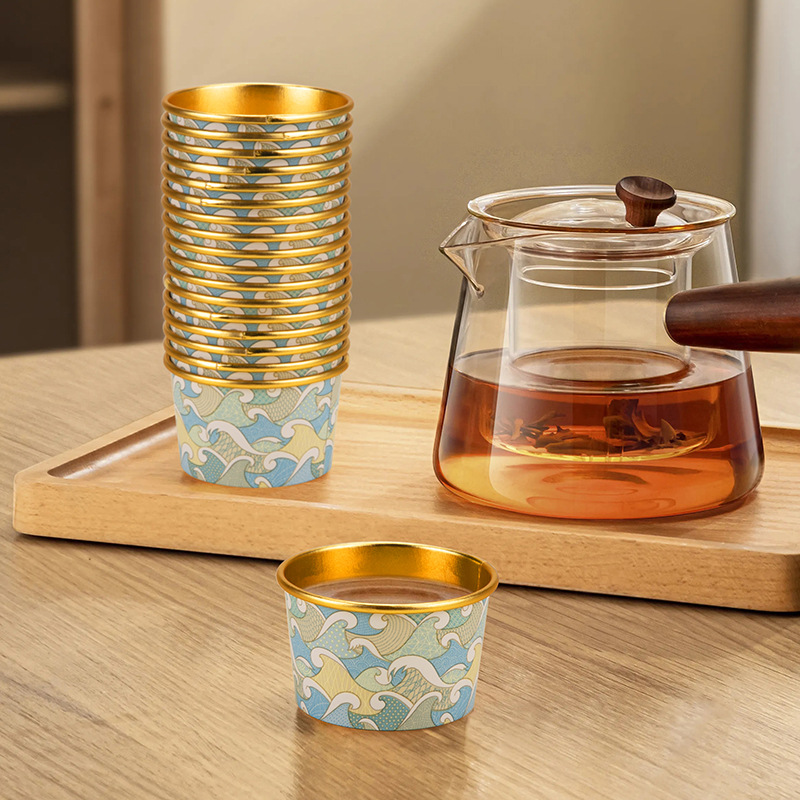Morning glory 60-300ml disposable paper cup for tasting, small cup for tea tasting and tasting, kraft paper cup, thickened vertical pattern cup full figure