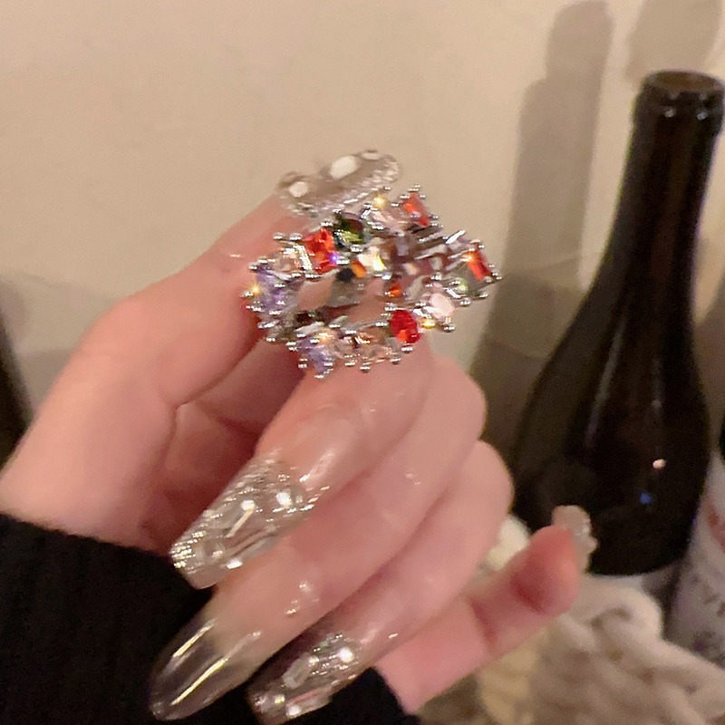 Summer color exquisite colored zircon open ring for women, light luxury, trendy and niche design, adjustable index finger ring details Picture