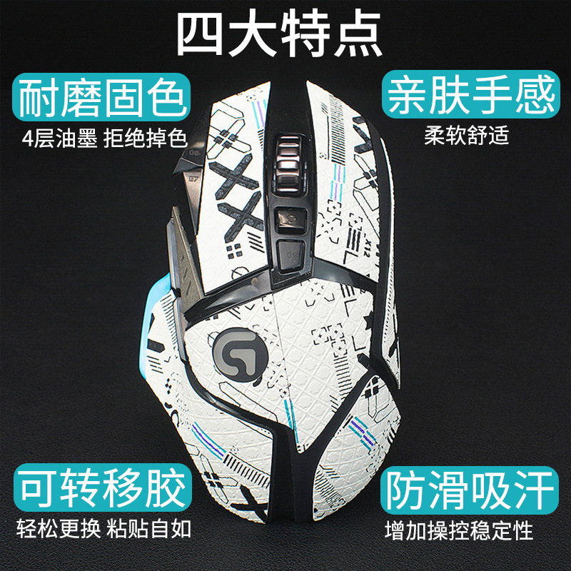 The Warmmi mouse anti-slip sticker is suitable for Logitech G502 wired and wireless universal anti-slip, sweat-absorbing and anti-slip stickers on the side Specification drawing