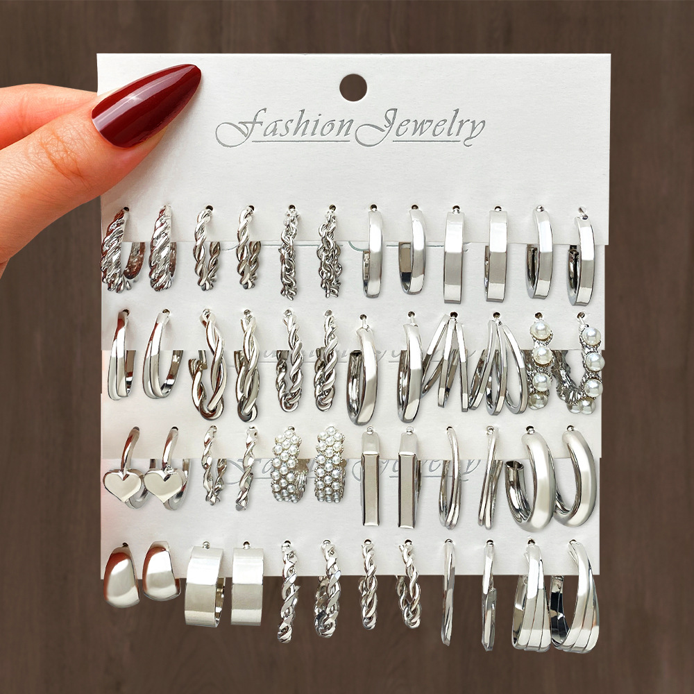 New European and American alloy earring square geometric earrings set in ins style earrings set full figure