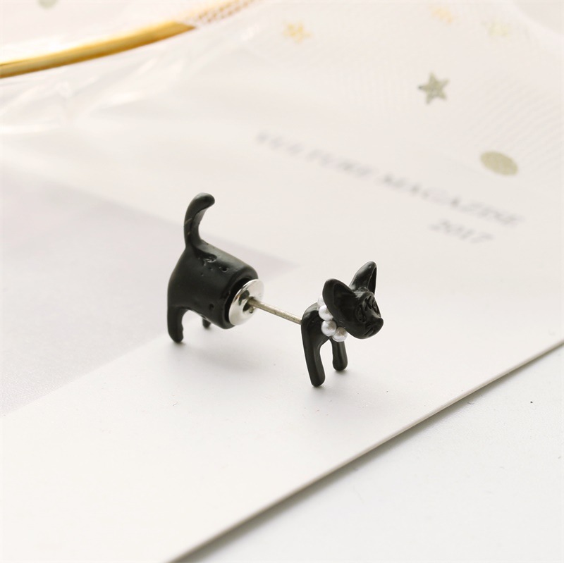 Korean version jewelry wholesale Harajuku 3D pearl animal leopard head earrings, cat men and women wear shrill nails, individual price details Picture