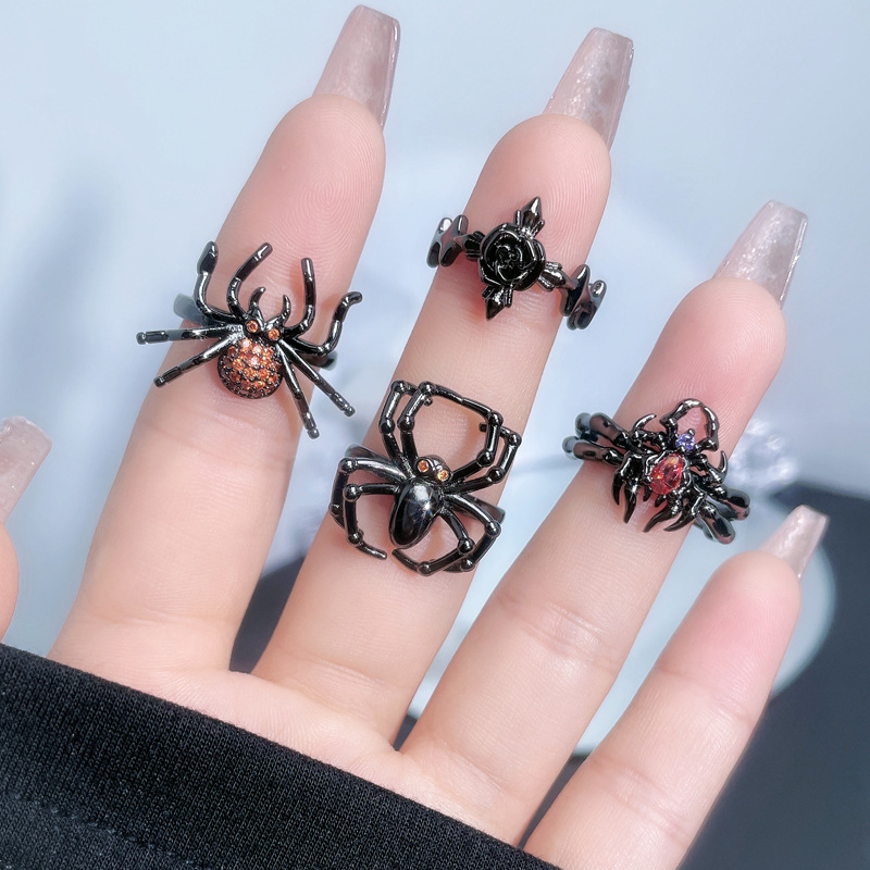 Dark spider-style fashion open ring for women's personality, versatile, niche hot girls, hip-hop, cool and cold style food ring details Picture