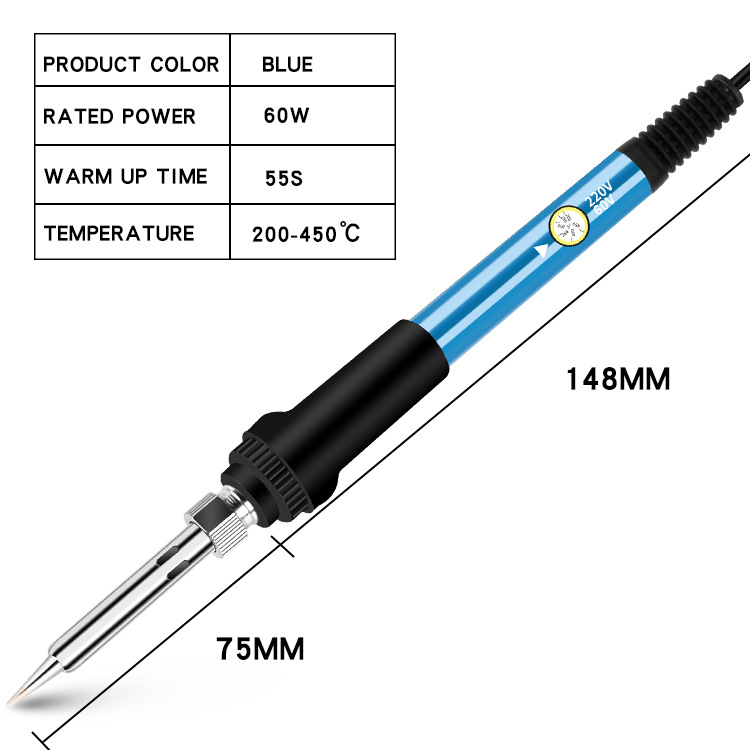 Cross-border best-selling electric soldering iron with adjustable temperature and internal heating, 60W electric soldering pen welding set, soldering pen manufacturer Item Picture