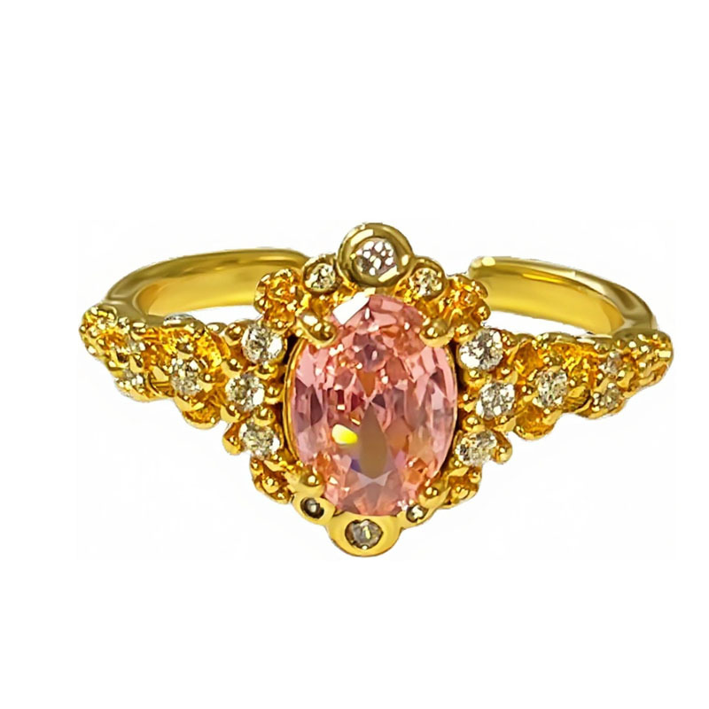 A new Chinese-style retro brushed floral pink diamond open-top ring with a touch of elegance and sophistication, exuding a sense of luxury and sophistication for women Item Picture