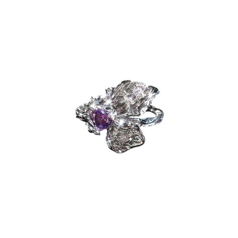 Exquisite starry purple diamond Zircon series open ring for women's fashion, light luxury, ins niche design, sweet and cool ring Item Picture