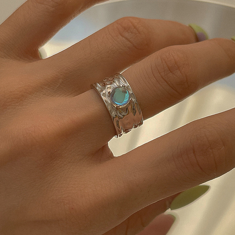 Irregular blue moonstone open ring for women, a niche design on Instagram, light luxury, fashionable and versatile, no fading trend for both men and women Application Scenario
