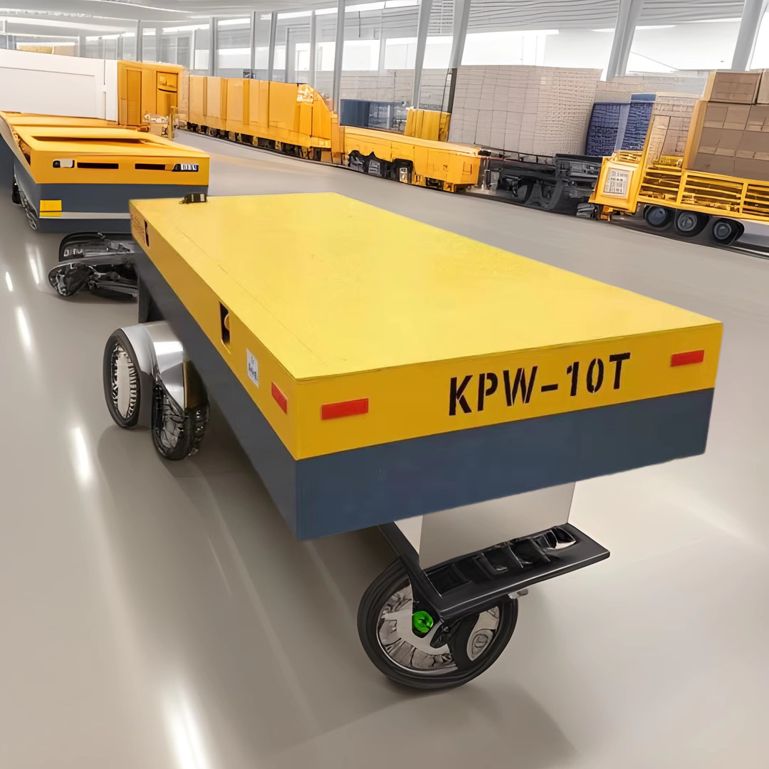 The flatbed car workshop is equipped with 10-ton and 20-ton large flatbed cars and wireless remote control battery-powered flatbed cars for goods transportation details Picture