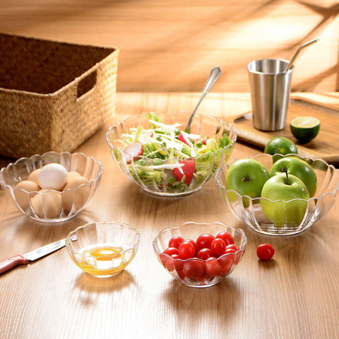 Transparent glass bowls, creative salad bowls, household tableware, soup bowls, dessert bowls, heat-resistant large bowls, instant noodle bowls, fruit plates full figure