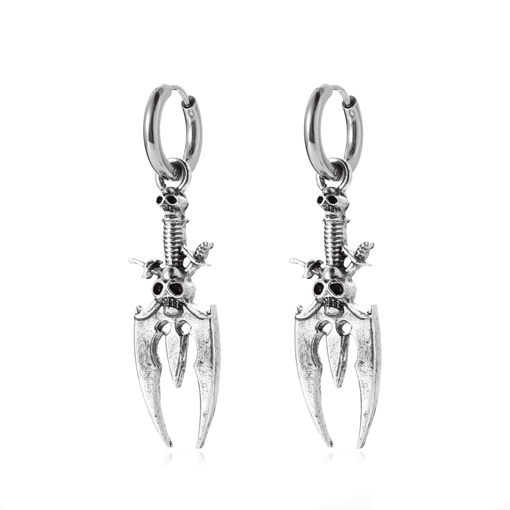 European and American retro skull earrings, Gothic punk distressed earrings, hip-hop dance party earrings, Halloween gifts for couples Item Picture