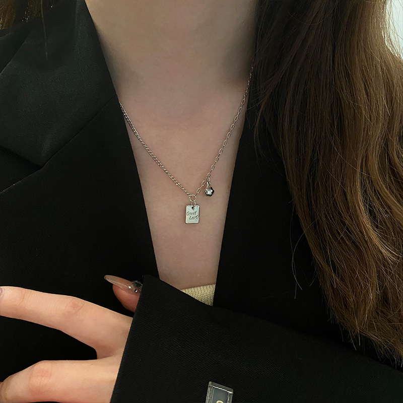 luck elegant and stylish necklace for women, retro round ball letter square plate collarbone chain, fashionable, artistic and light luxury accessories wholesale details Picture