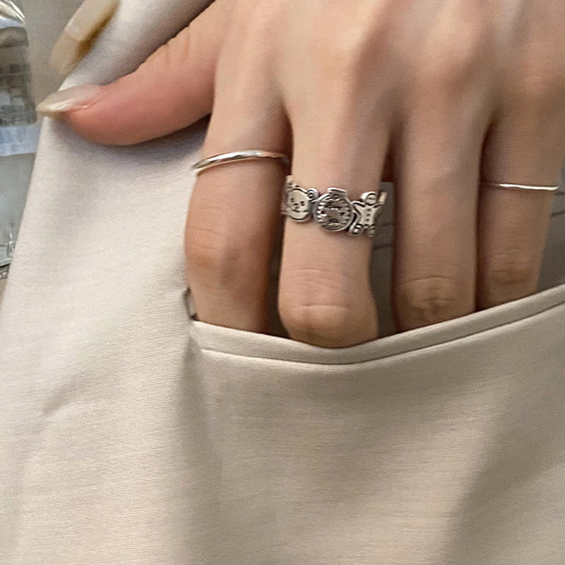 Korean cartoon character ring, women's InS-style niche design sense index finger ring, fashionable and individual minimalist plain ring ring Specification drawing