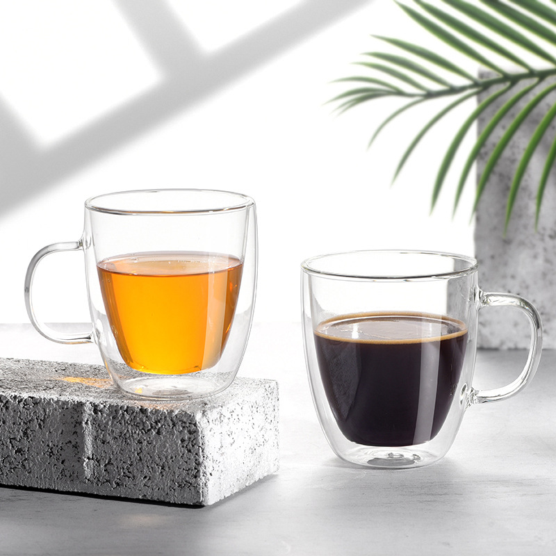 High borosilicate heat-resistant glass cups, insulated double-layer coffee cups, large-capacity mugs with handles and LIDS, household water cups details Picture