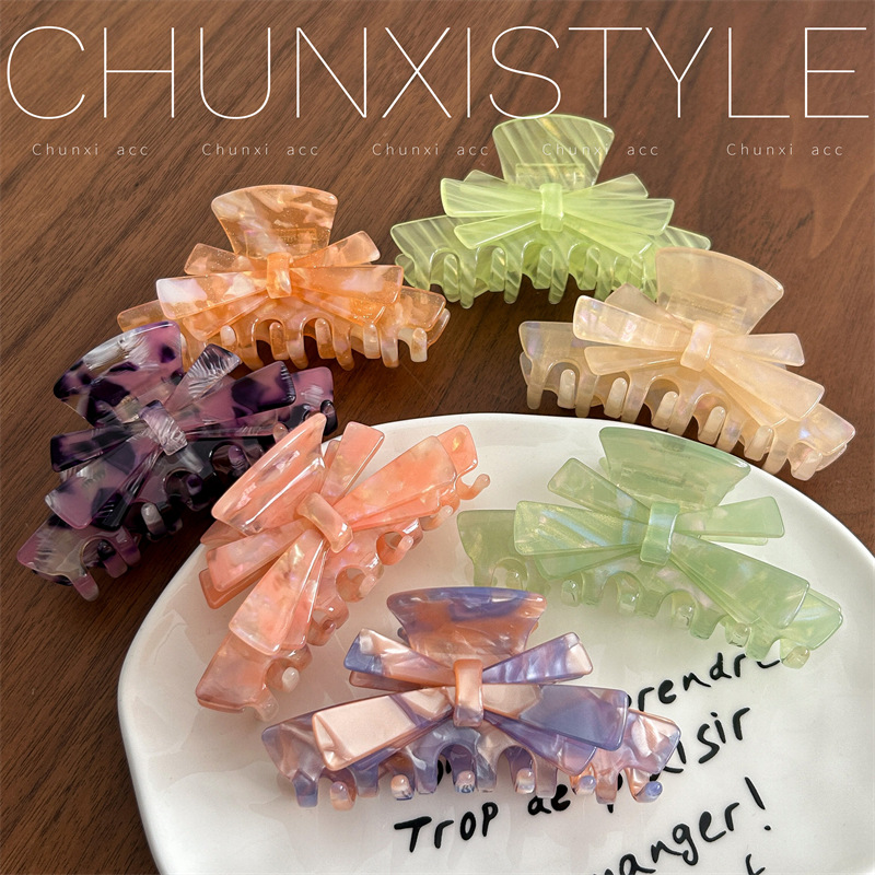 YD Korean Heavy Industry acetic Acid hair clip for the back of the head, 2025 new shark clip, large female high-end bow grabber details Picture