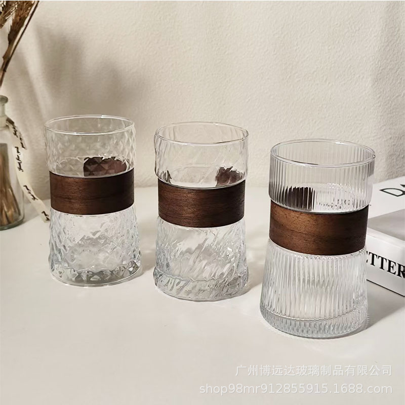 Home anti-scald and heat-insulating bamboo sleeve glass cup, tea cup, retro iced American latte cup, InS-style hanging coffee cup full figure